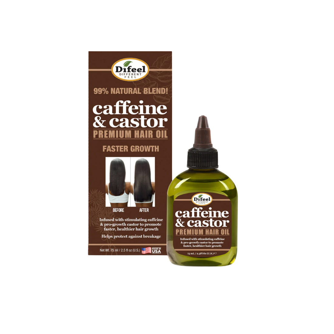 Difeel Caffeine & Castor Premium Hair Oil for Faster Hair Growth 2.5 oz.