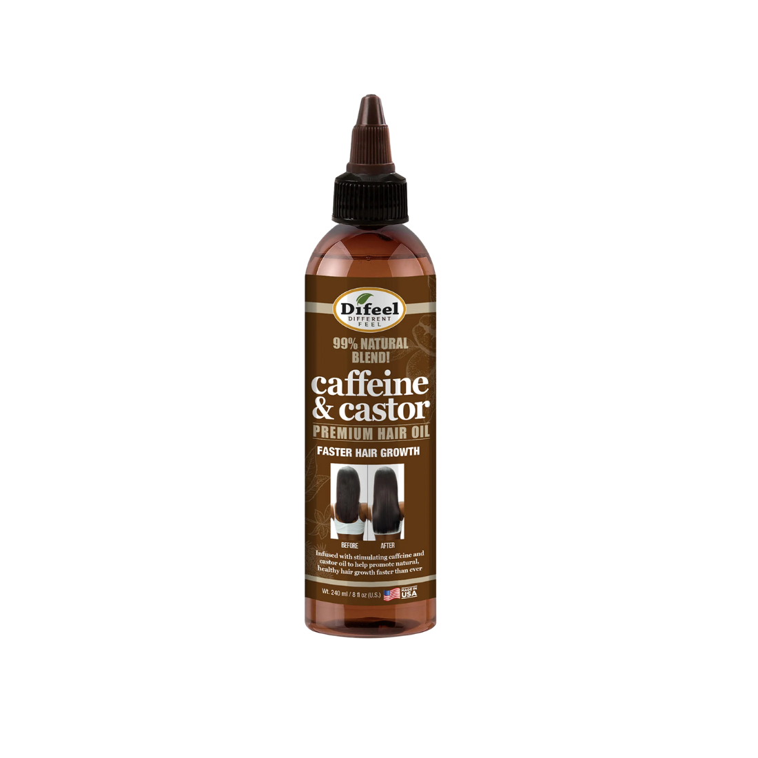 Difeel 99% Premium Natural Hair Oil Blend- Caffeine & Castor Faster Hair Growth Hair Oil 8 oz.